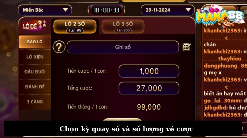 Chọn kỳ quay số và số lượng vé cược